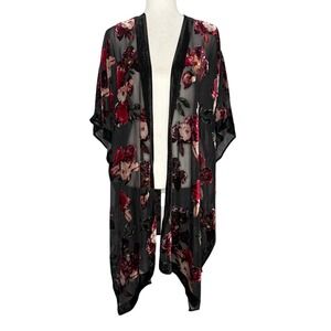Torrid 1X 2X Velvet Burnout Kimono Open Front Sheer Floral Cover Up Topper